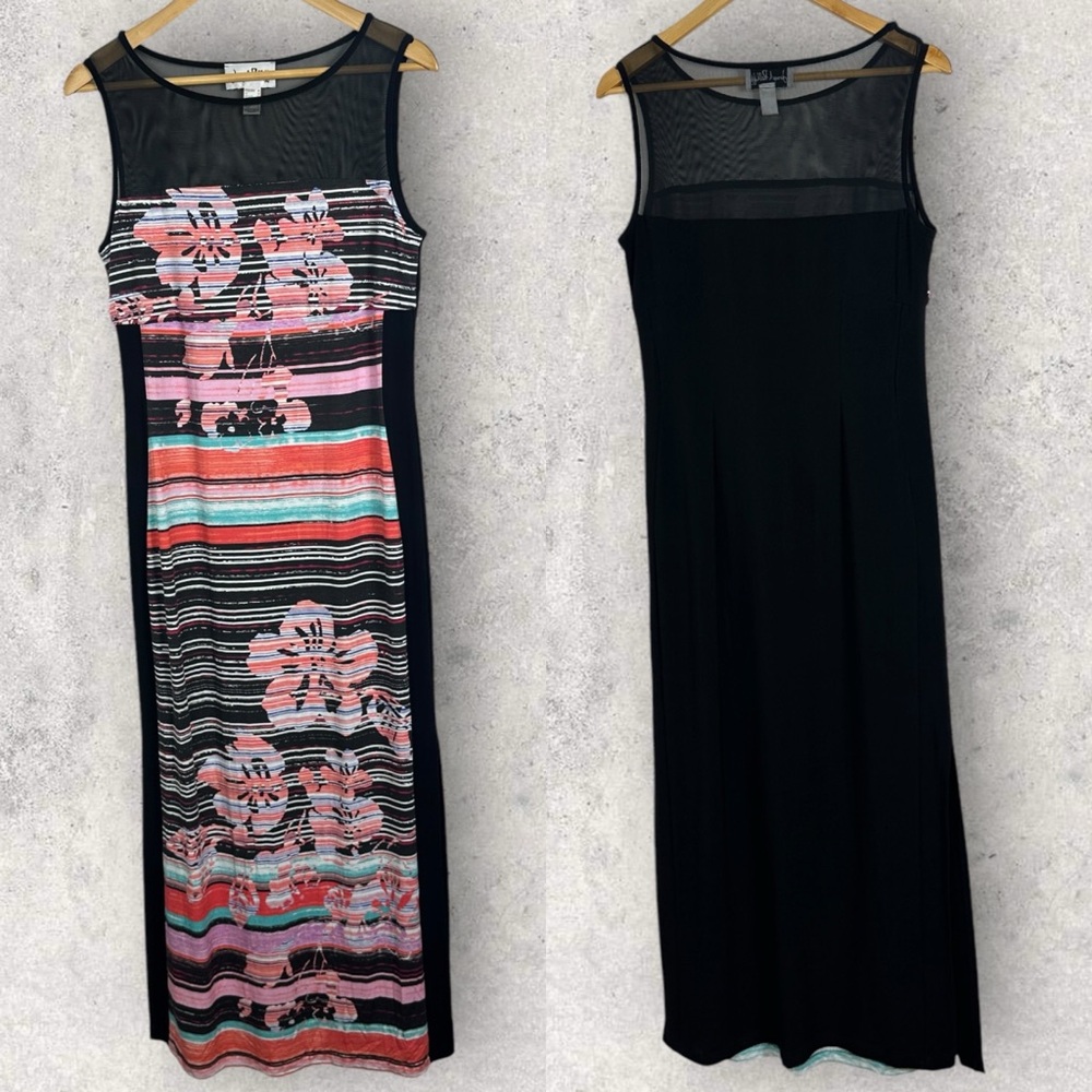 Joesph Ribkoff Mesh Floral Printed Maxi Dress Size 12 Sheer Canada Made Bohemian